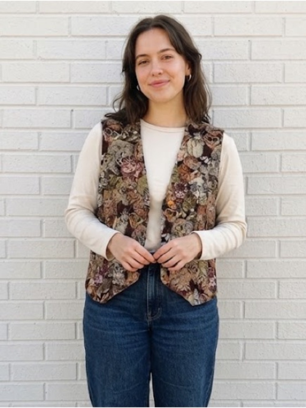 Vintage 90s 1990s Womens Medium Cat Tapestry Vest Waistcoat Cottagecore Kitsch
